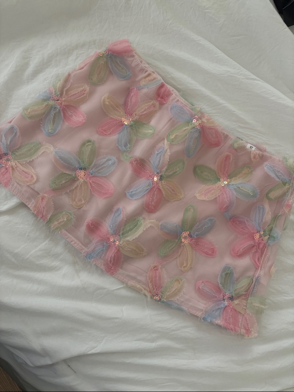 Pastel Floral Embroidered Pink Mini Skirt